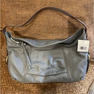 Gray pebbled leather purse